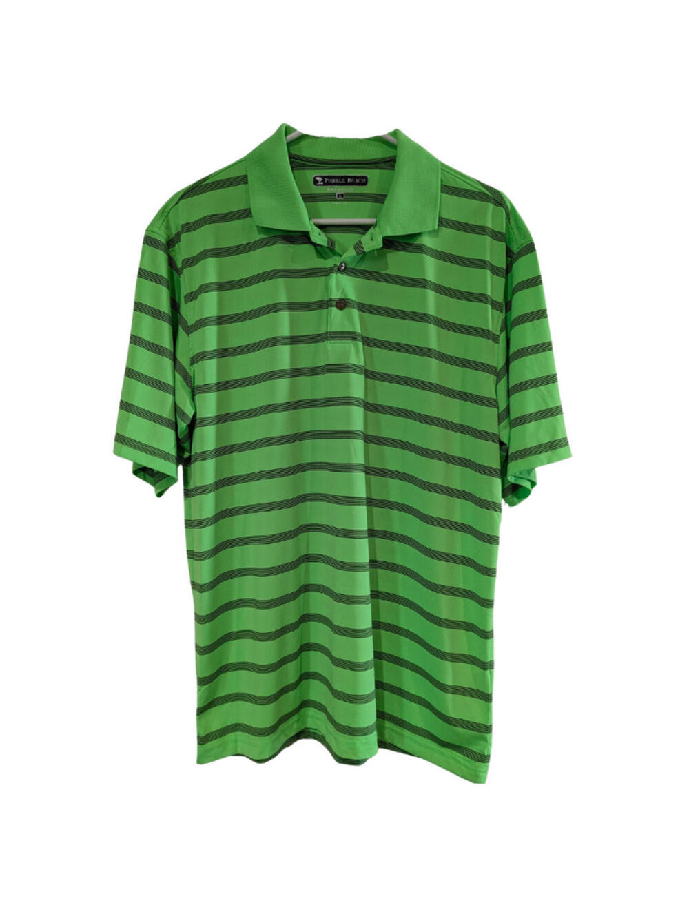 Pebble Beach Men's Performance Golf Polo Shirt, Size Large, Bright Green Striped